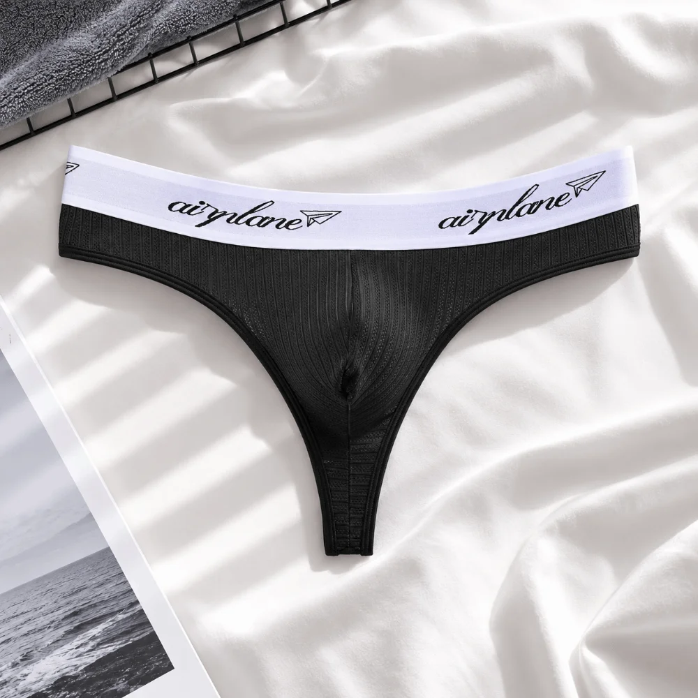 Letter Design T-back Bikini Briefs Breathable Lingerie Thong Male Patchwork Low Waist Men Underwear Men