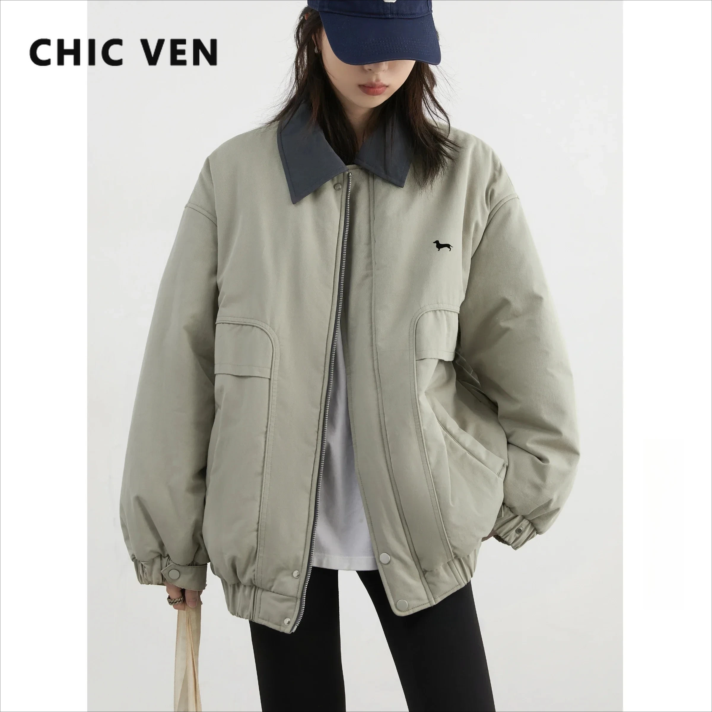 

ШИКАРНАЯ VEN модная женская куртка однотонная свободная повседневная хлопковая толстая теплая куртка женское пальто рабочая одежда осень-зима 2024