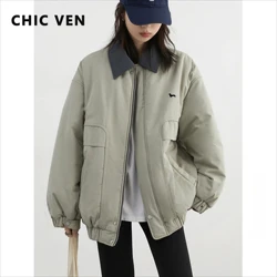 CHIC VEN Fashion Women Jacket Solid Loose Casual Cotton Thick Warm Jackets Female Coat Workwear Autumn Winter 2024