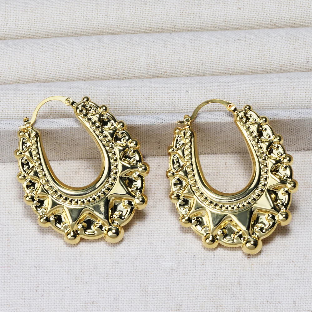Luxury Quality Vintage Non Tarnish Womens Earrings 18K Gold Plated Waterproof Hypoallergenic Spikes Beads Fashion Hoop Earring