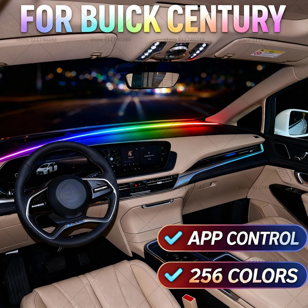 

For Buick Century Automotive decoration light strip,colorful acrylic front windshield soundproofing strip, ambience light