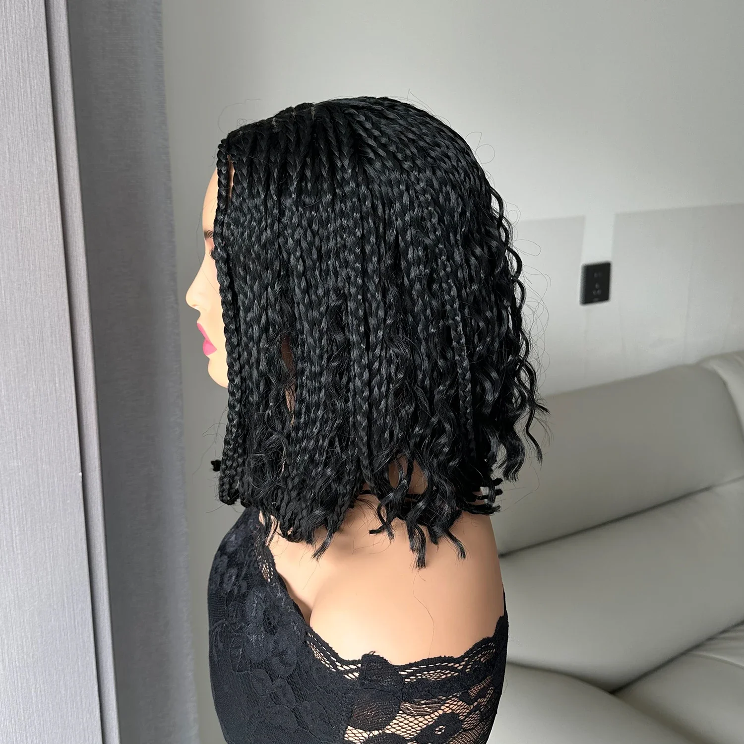 14in วิกผมถักสั้นฟรี Tress กล่อง Braid Bob Wigs สําหรับผู้หญิงสังเคราะห์เทพธิดา Cornrow Braids ผมวิกผม Curly วิกผมคอสเพลย์