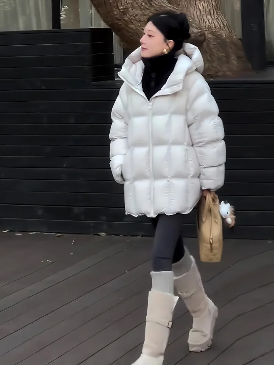Abrigo acolchado de plumón Du blanco resistente al frío para mujer Winter Faion Versátil pan abeja Jaet Commute Sle Zipper...