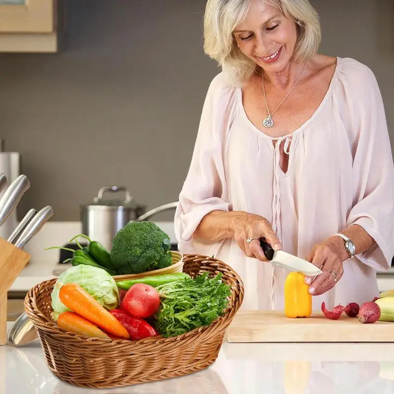 

Oval Bread Serving Basket 3X Food Storage Serving Containers Imitation Rattan Basket For Fruit Bread Vegetable Towel Home