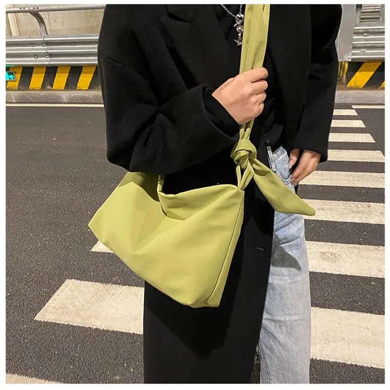 

Large Capacity Shoulder Bag For Women Casual Solid Color Knoted Strap Nylon Crossbody Bag Females Shopping Bag Hobo Tote Handbag