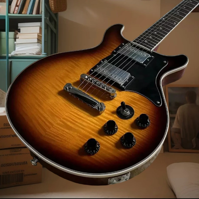 Guitarra Eléctrica Vintage Sunburst Studio con Cuerpo de Caoba, Estilo Blues, Jazz, Pop, Entrega Gratuita, Grano de Madera Único, Música Rock