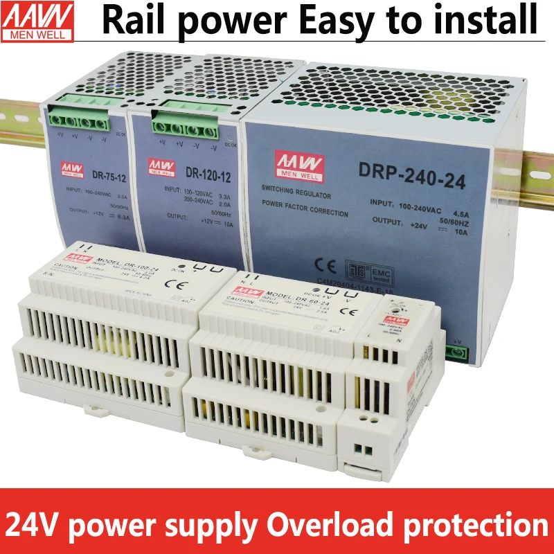 Guide rail installation power supply, easy to install, easy to operate DR 12V 24V Input Voltage 100-240V