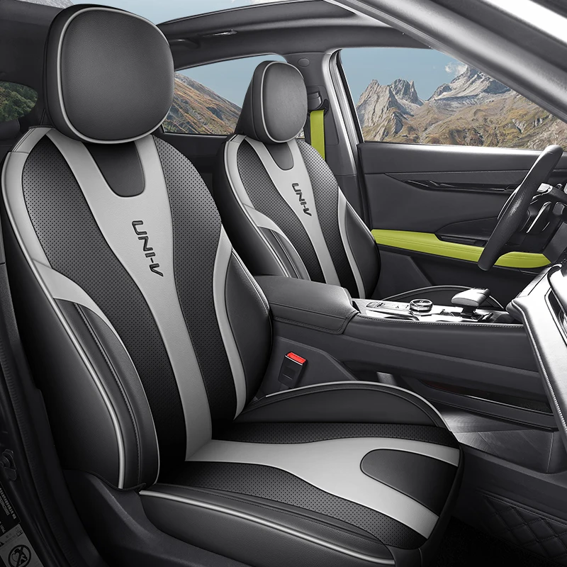 5pcs Full Wrapped Artificial Leather Car Seat Covers Fit CHANGAN UNI-V 1.5T Limited, Vehicle Interior Seat Protector