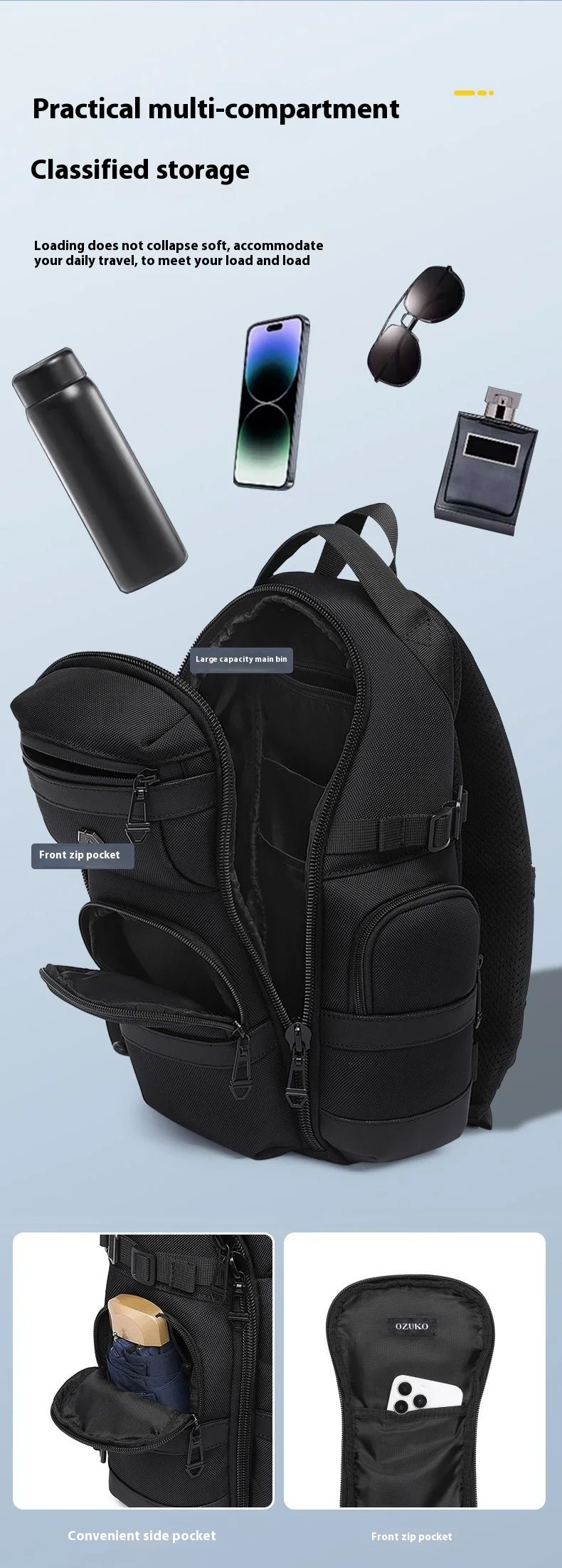 OZUKO Crossbody Bag Large Capacity Shoulder Bags for Male Waterproof Chest Bag Tactical Sling Messenger Bags Men Outdoor Sports