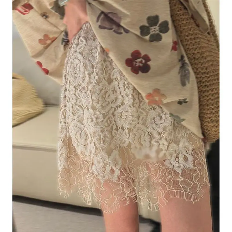 Zomer antireflecterende rok met kanten splitsen en acetaat, elastische taille, Hot Girl A-lijn korte rok