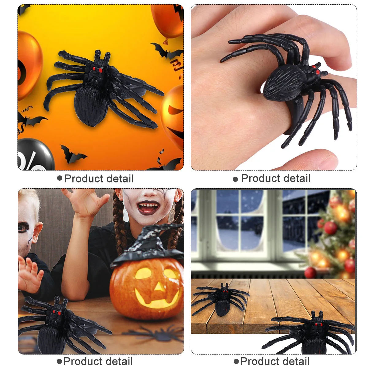 

20pcs Spider Ring Sturdy Smooth Surface Compact Lightweight Halloween Decorations DIY Party Plaything Cosplay Plastic