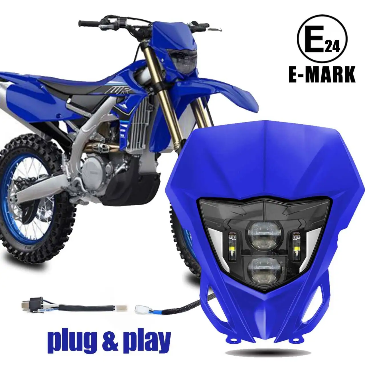 E-mark Dirt Bike Headlamp Assembly With Fairing E24 Motorcycle LED Headlight For Yamaha WR250F WR450F 2013-2023 wr250f wr450f