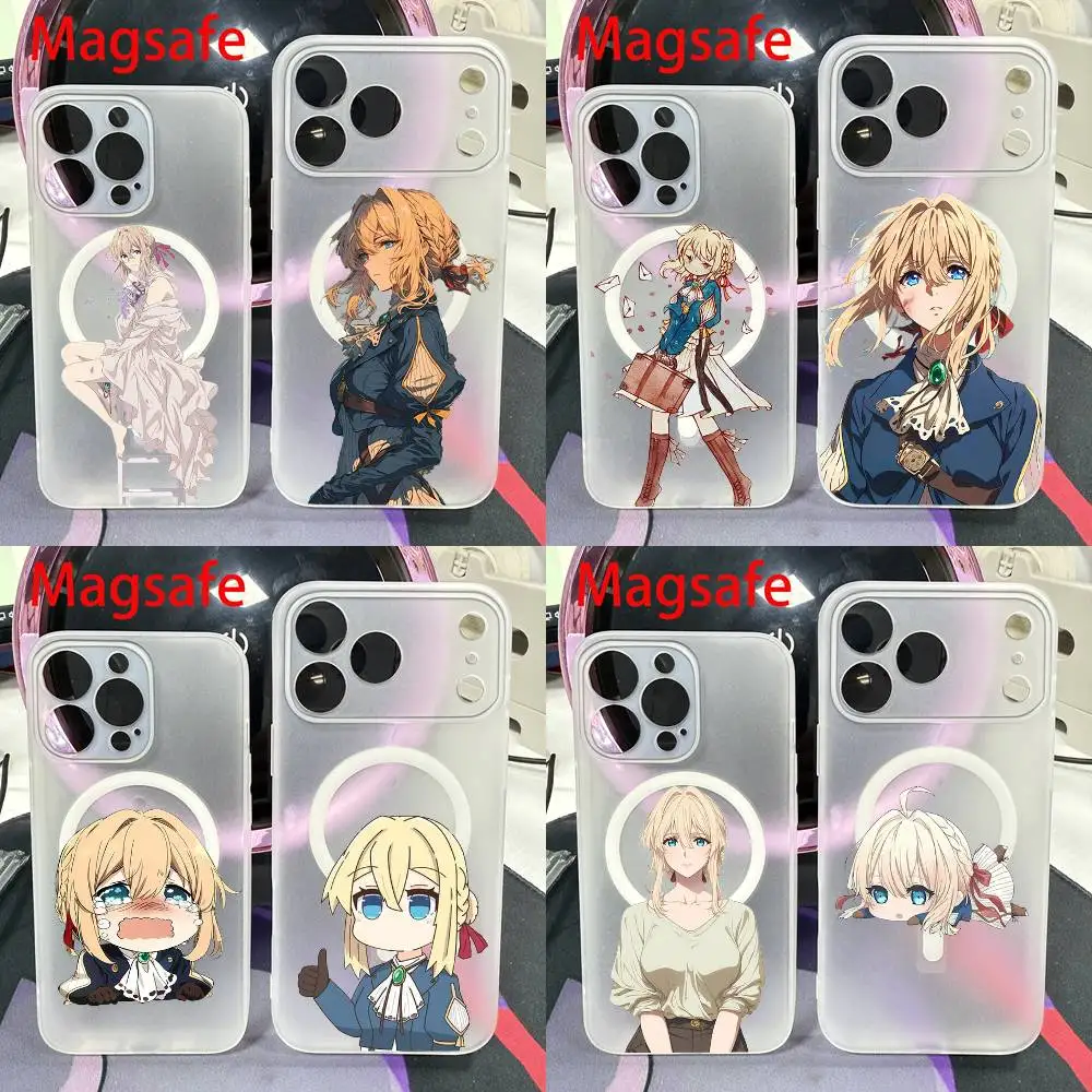 

V-Violet Evergarden Phone Case For iPhone 14,16,15,11,13,17,12,Air,Mini,Plus,E,Pro,Max Magnetic Magsafe Frosted Cover