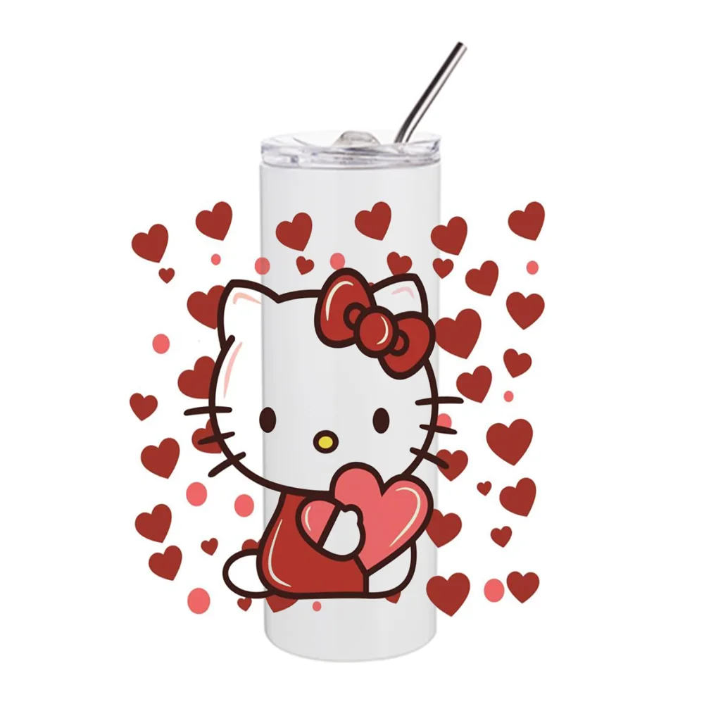 Miniso karikatür kedi tasarım 20oz kupalar Tumblers su geçirmez UV kupası Wrap transferler çıkartmalar toptan baskı UV DTF fincan transferi