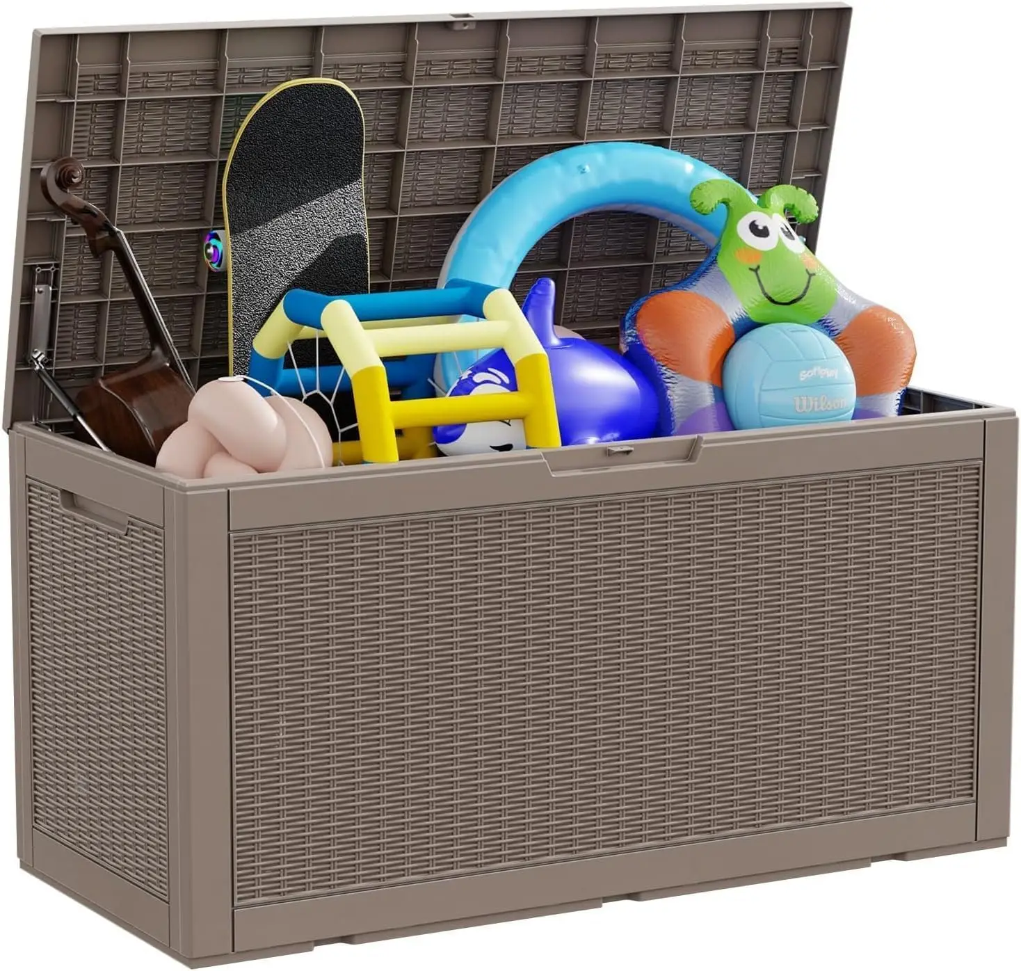 

80-182 Gallon Outdoor Storage Box Waterproof UV Resistant Resin Deck Box with Hydraulic Rod Lockable Design and Enhanced Durabil