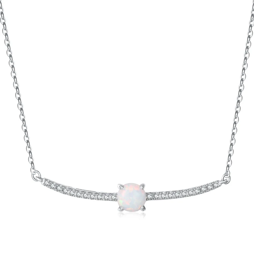 S925 Sterling Silver Opal Necklace Women's French Light Luxury Fashion Round Australian Treasure Row Diamond Zircon Collar Chain