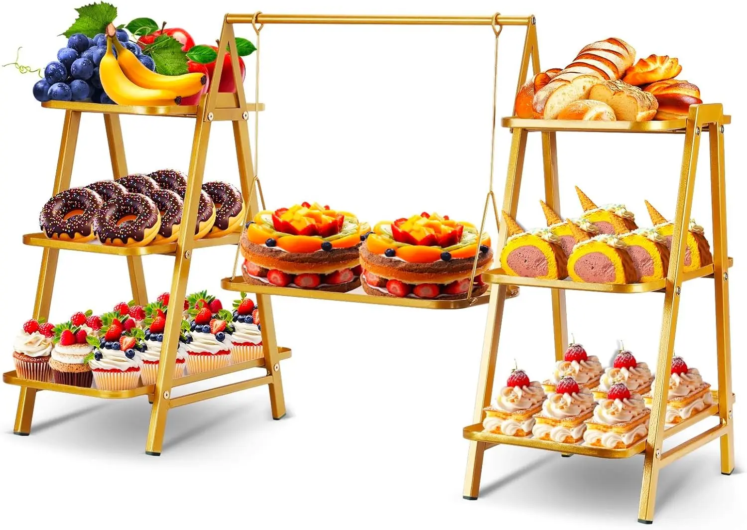 Трехуровневая металлическая подставка для кексов, вместительная подставка для десертов со съемными подносами, золотистая