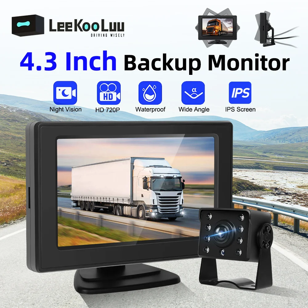 

LeeKooLuu 4.3 inch IPS Screen Car Parking Monitor Wired Reverse Camera IP68 Waterproof Infrared Night Vision Backup Camera