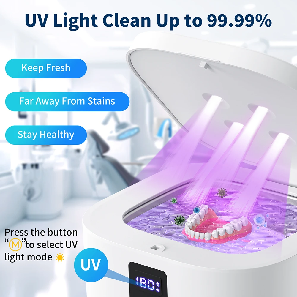 KUNPHY-Mini máquina limpiadora UV ultrasónica portátil para el hogar, alineador de dentaduras postizas, retenedor, bandejas blanqueadoras, anillo
