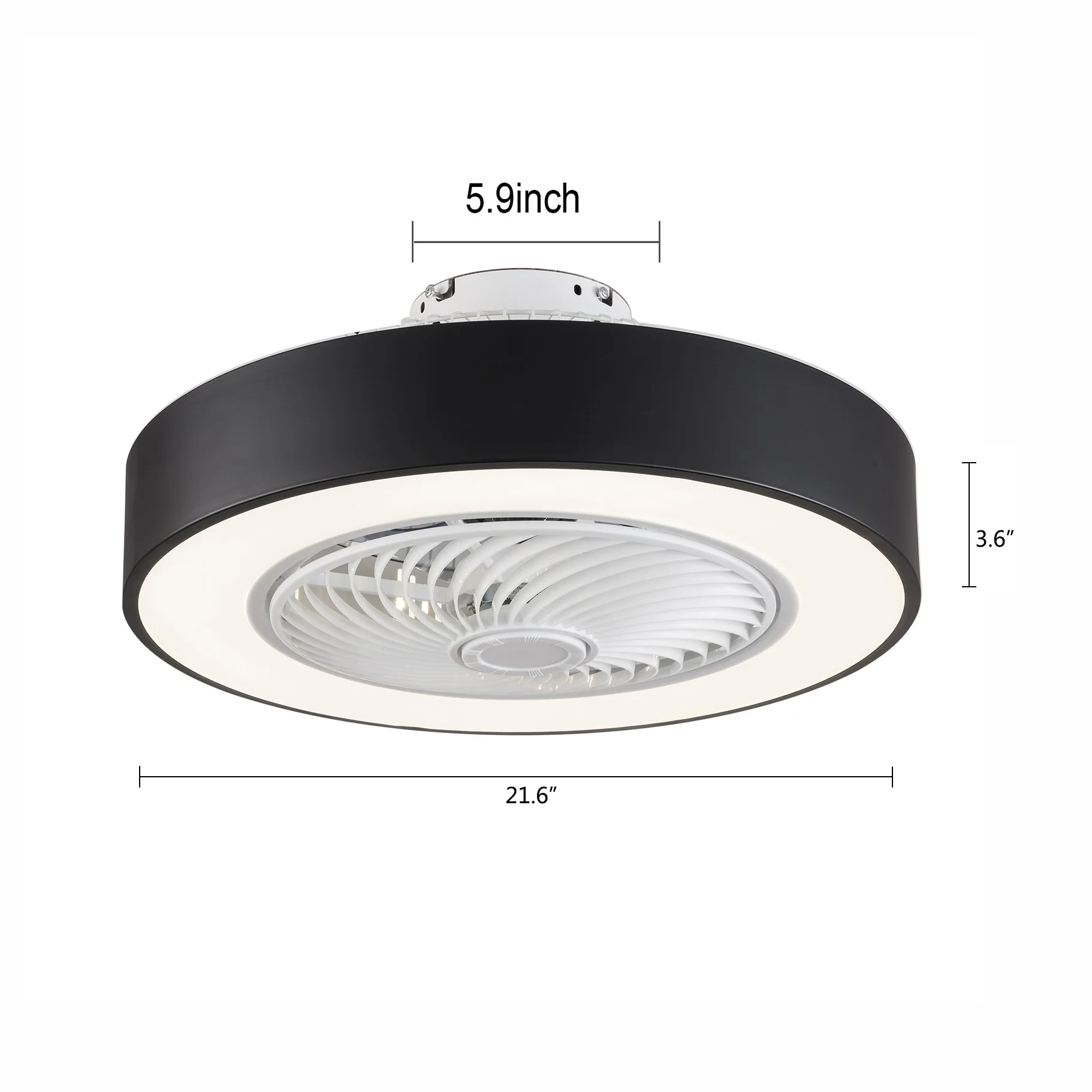 Ceiling Fan with Light LED Remote Control 3 Color Lighting Modes Invisible Acrylic Blade Semi-flush Installation