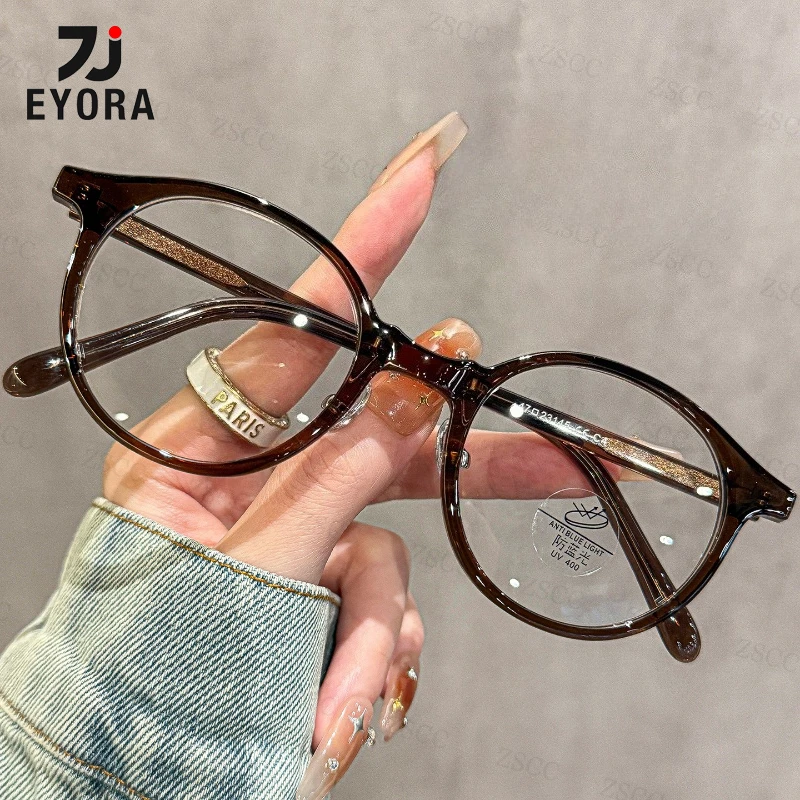 

EYORA Vintage Round TR90 Reading Glasses for Women Classic Anti Blue Light Photochromic Glasses Optical Lenses with Prescription