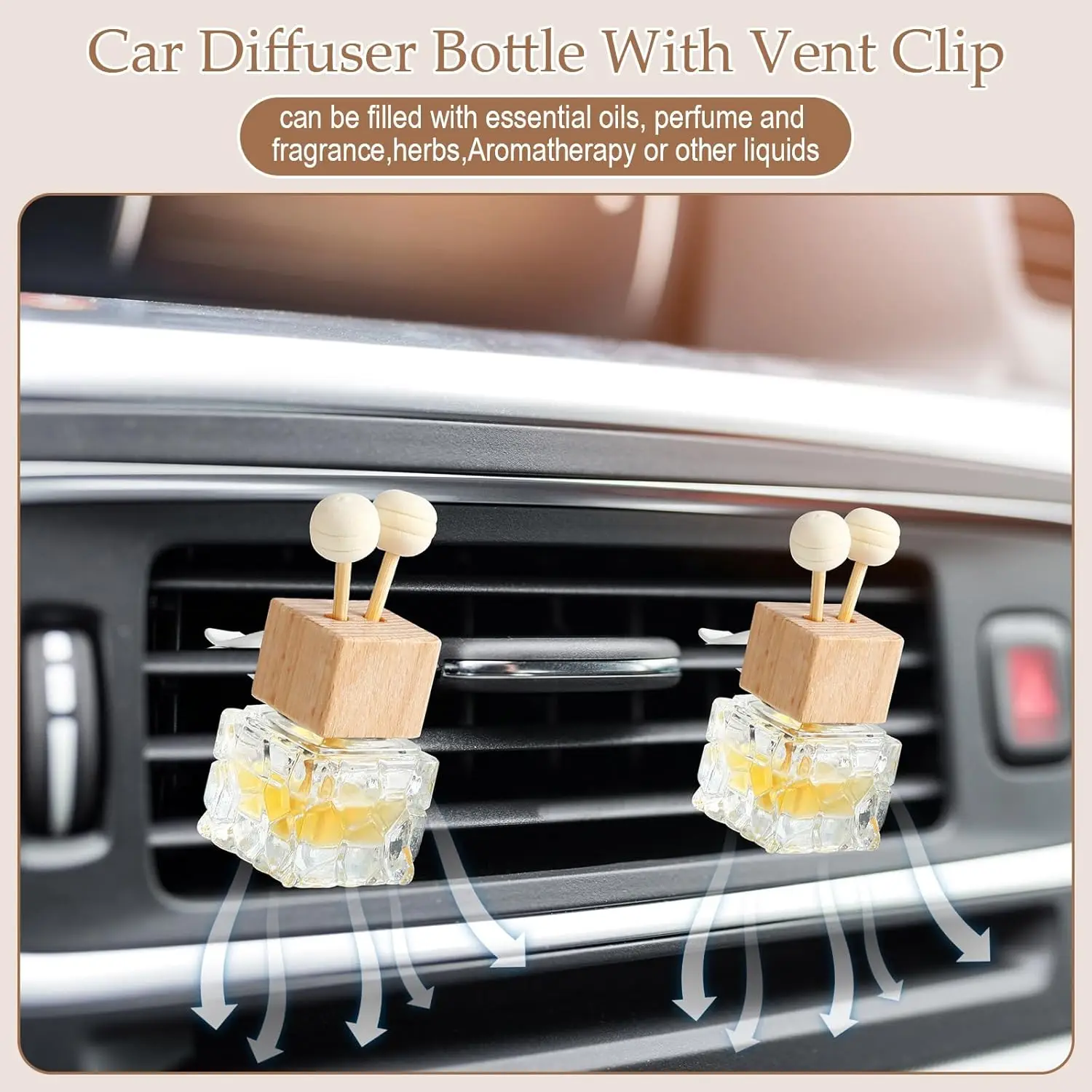 15er-Pack Auto-Lufterfrischer-Diffusor mit Lüftungsclip, Auto-Diffusor, leere Glasflasche für ätherische Öle/Parfüm mit Holzverschluss und Stäbchen – Detail 5