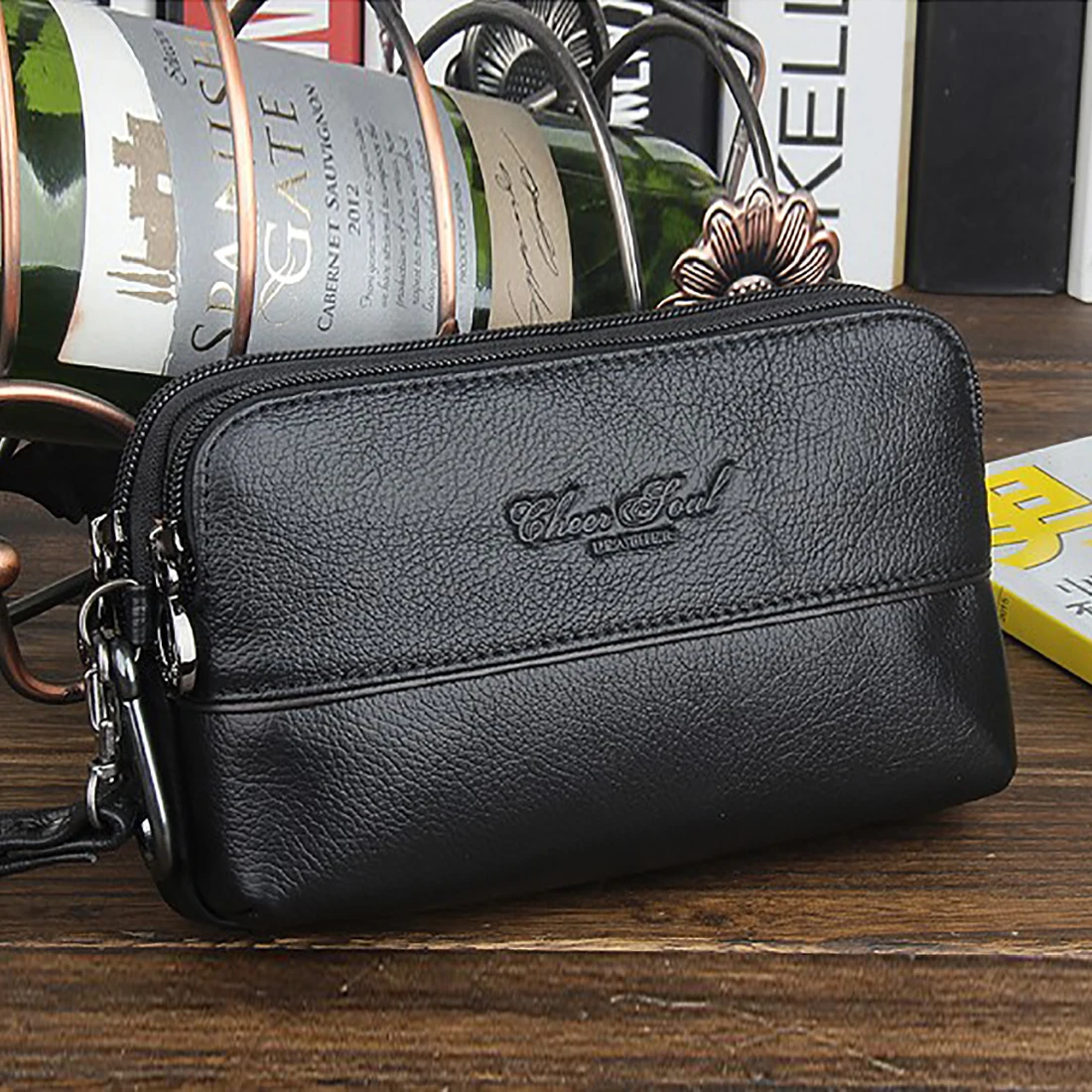 Men Clutch Wrist Belt Waist Pack Bag Purse Genuine Leather Cell/Mobile Phone Case Cover Pocket Multi-purpose Wallet Male Bag