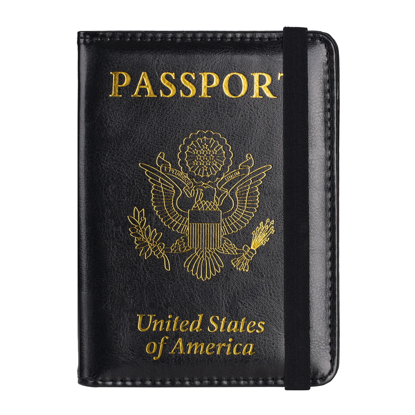 RFID Blocking Leather Passport Holder With 3D Metal Badge, Travel Document Passport Wallet Organizer