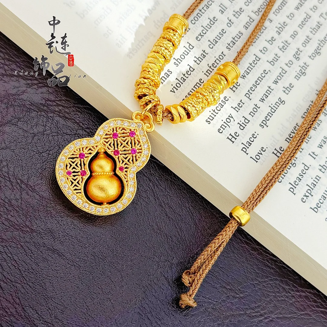 9999 Gold Windowed Treasure Lotus Pendant - New Chinese-style Diamond Decorated Window Flowers with Double Lotus-shaped