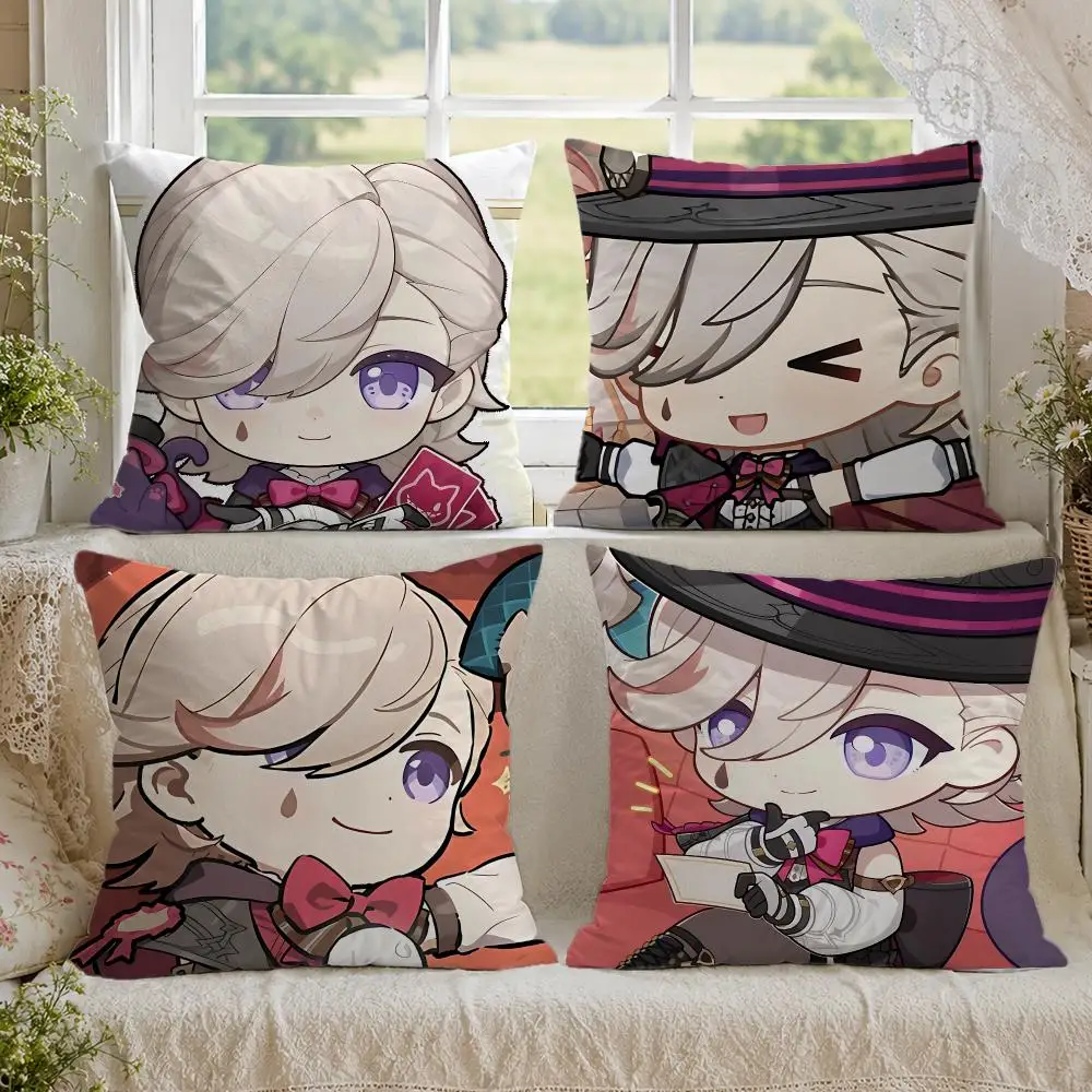 Lyney Cute Genshin Impact Cushion Cover 1/4PCS Linen Sofa Couch Bedroom Living Room Home Office Decor Pillow Case