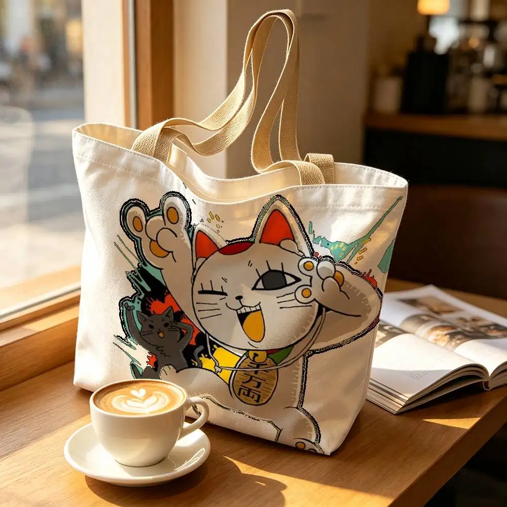 Cute cat T-Turbo Granny D-DANDADAN Print Canvas Tote Bag Handbag For Daily School Commute Casual Shoulder Bag