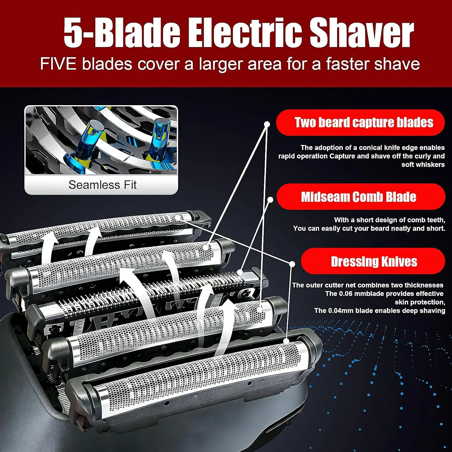 Replacement Outer Foil and Inner Blade Set for Men's Shaving, 2-Pack, Compatible with Select 5-Blade Electric Shavers