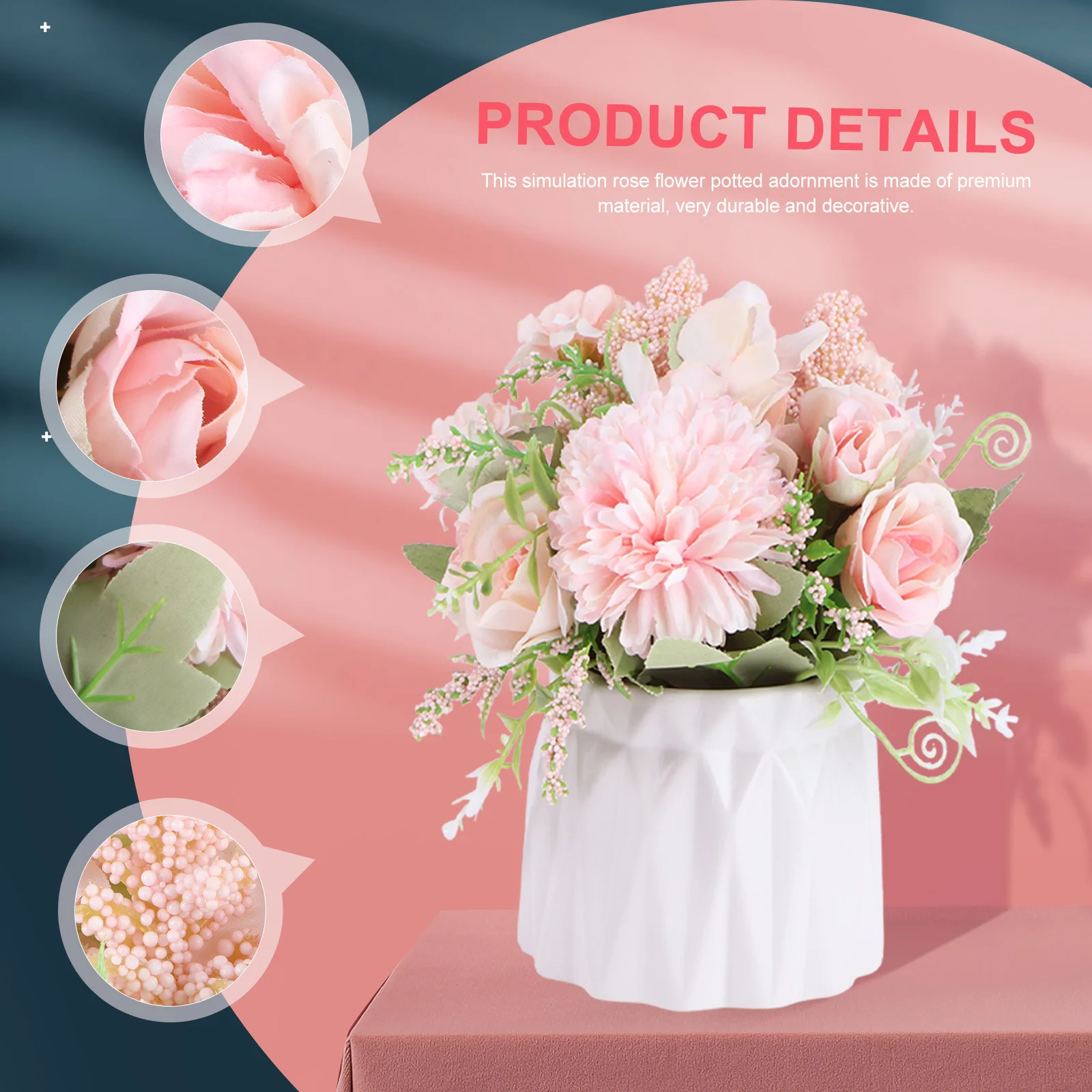 

1Set Simulation Rose Flower Bonsai Artificial Plant Decor for Home Office Desktop Bookshelf Living Room Pink Simulated Rose