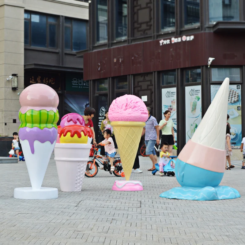 FRP cartoon ice cream model ornaments, simulated ice cream cones, sculptures, outdoor amusement park door decorations