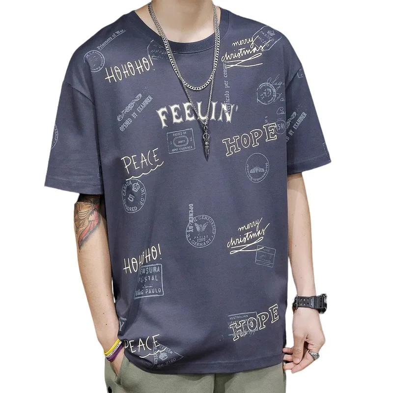 قميص صيفي قصير الأكمام للرجال من قماش الحرير الجليدي لعام 2025، تصميم ضيق مع طباعة كرتونية، نصف كم، سريع الجفاف، بدون علامة ت...