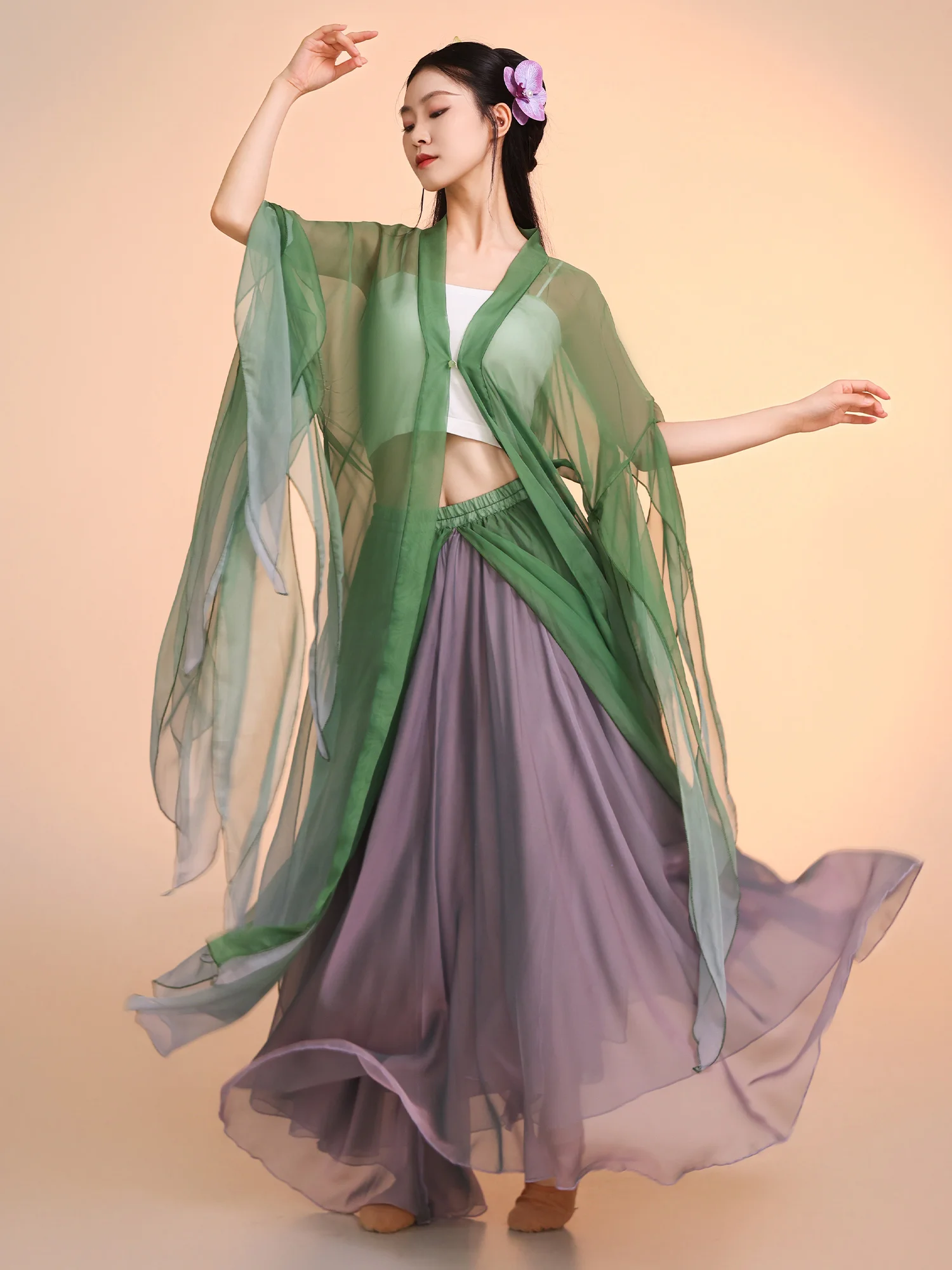Elegant Jazz Style Gradient Sleeveless Skirt Suit Traditional Dance Costume Flowing Shawl Classical Dancewear Summer 2025