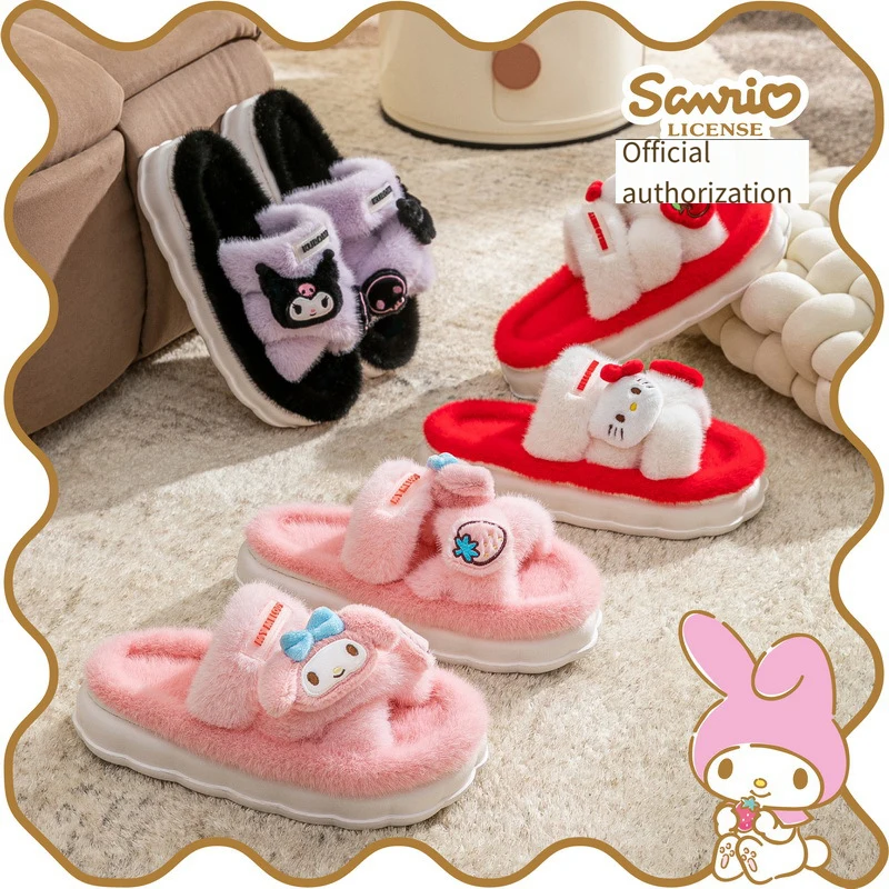 Sanrios Winter Child Cotton Slippers Kuromi Hello Kittys Aldult Child Shoe Missing Toes Keep Warm Cotton Shoes Cute Home Shoes