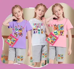 Anime Tshirts 4 Pcs Set Game Wish Asha Super Kitties Kids Cloth Baby Child Cotton T Shirt Toddler Girls Short Sleeve Tops 2~12Y