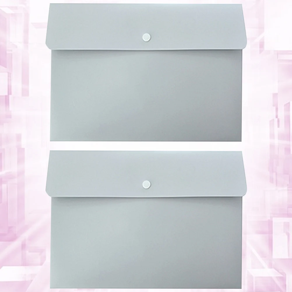 2 Pcs File Folder Document Bag ganizer Button Buckle Pockets Office Blue Student PP Material Waterproof Smooth Ideal