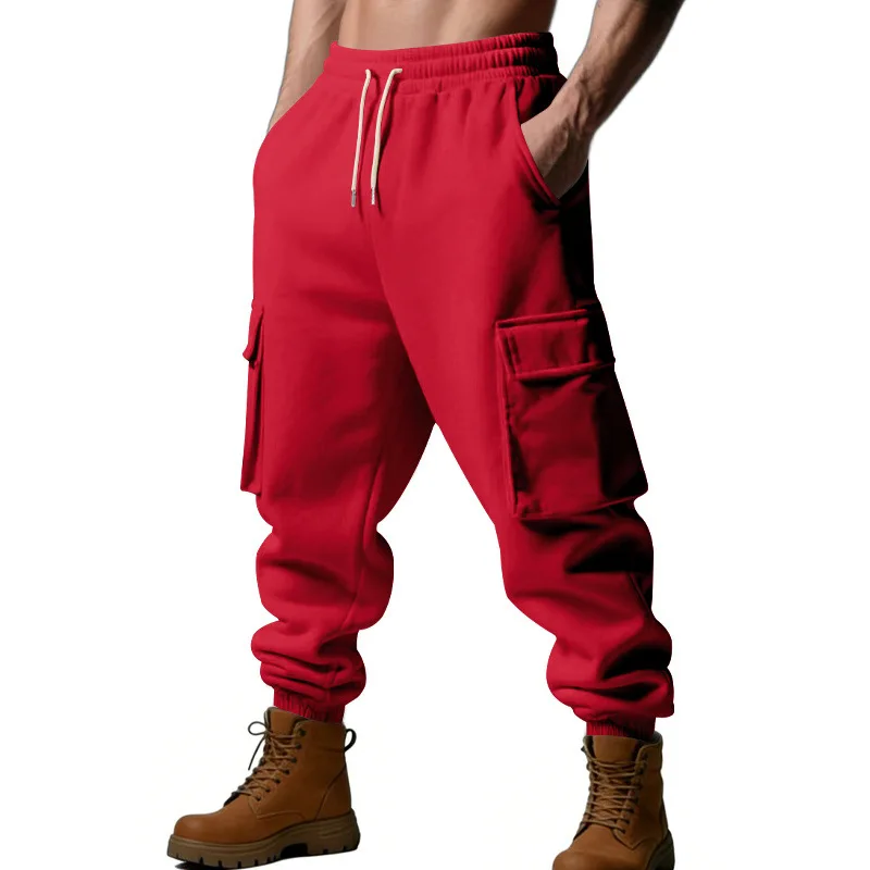 Men's Cargo Pants 2026 New Casual Loose Autumn Winter Straight Baggy Pants Multi-Pockets Solid Color Pinting Sweatpants