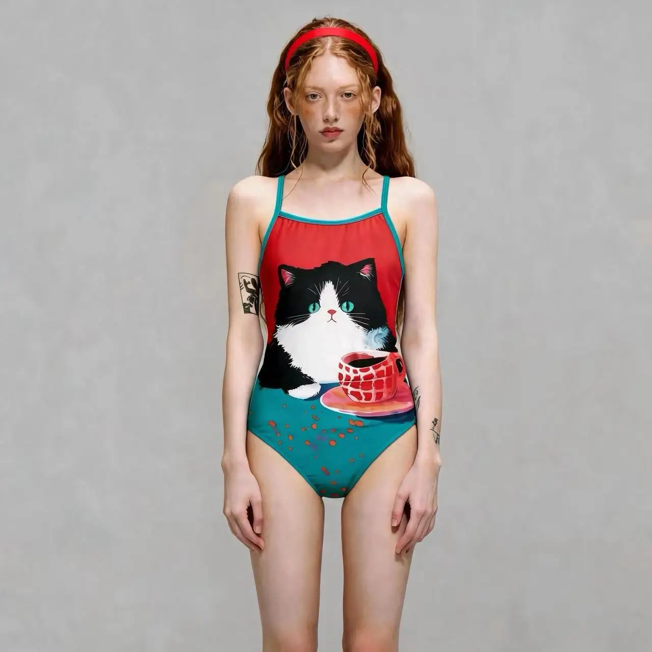 Original Leica Single Layer Cartoon Coffee Speed Swimming Suit Women's One-Piece Training Swimming Pool Special