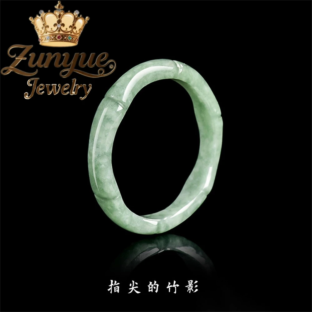 Natural A-Grade Jade Bean Green Bamboo Joint Ring Rising Step By Step Three-Dimensional Bean-Shaped Jade Ring With Unique Charms