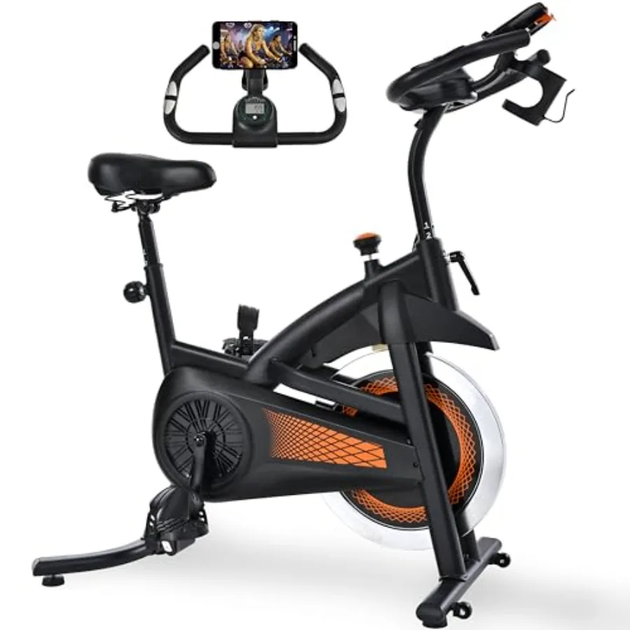 Bicicleta de Ciclismo Indoor para Academia Doméstica, Bicicleta de Spinning com Capacidade de Peso de 300 lbs, Assento/Guiador Ajustáveis, Estrutura de Aço Preto