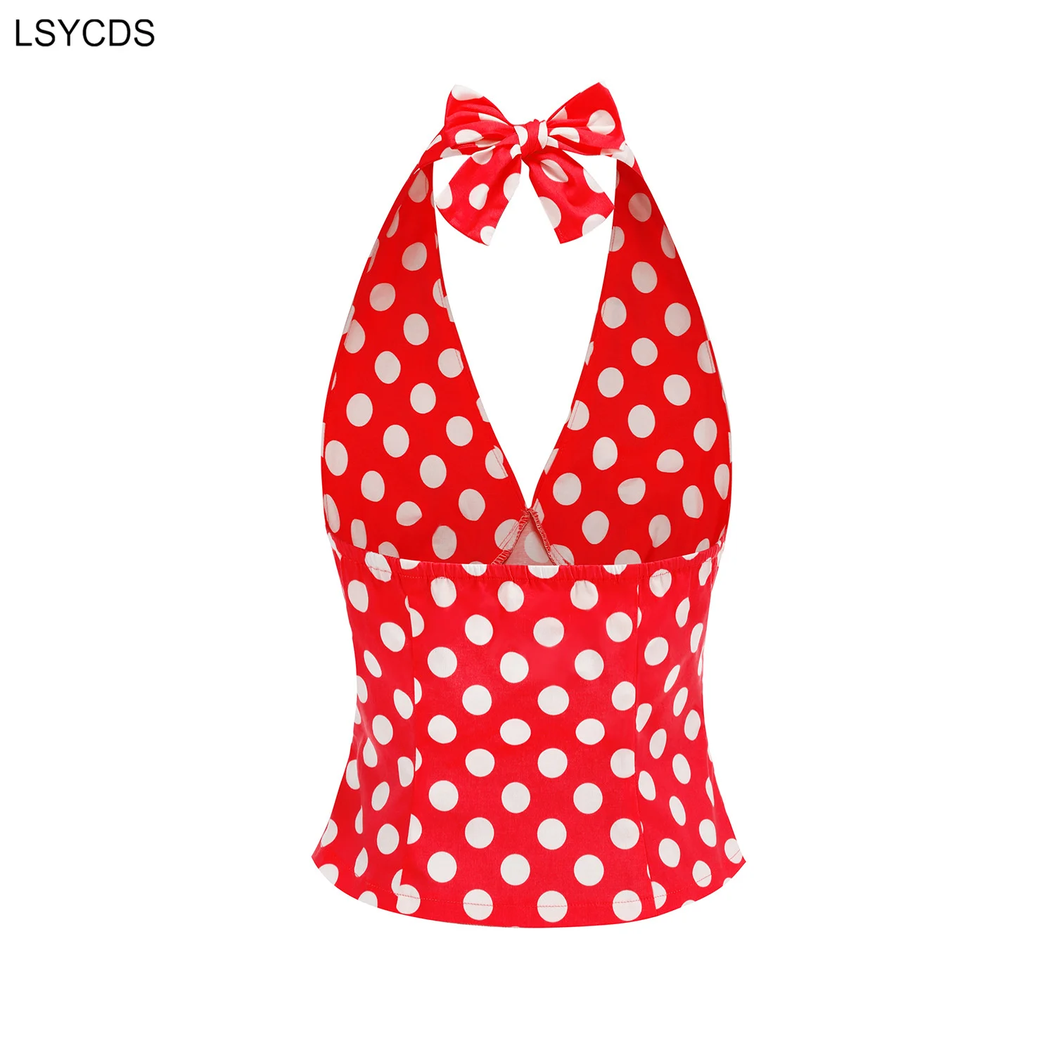 LSYCDS Polka Dot Print Babydoll Tops 50s Vintage Clothes for Women 2025 V-Neck Sleeveless Sexy Backless Cotton Halter Tank Tops