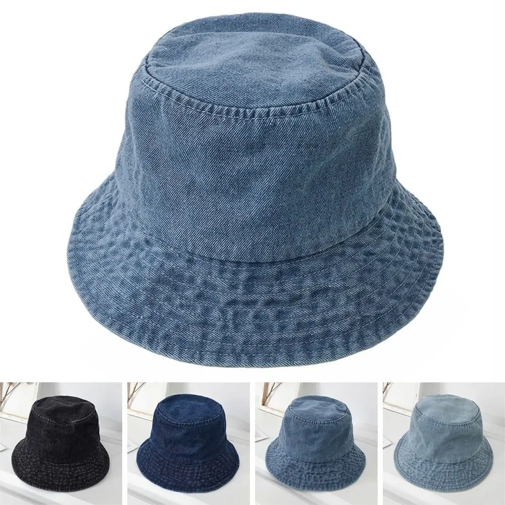 Unisex Cotton Bucket Hats Women Summer Sunscreen Panama Hat Men Denim Fabric Sunbonnet Outdoor Fisherman Hat Beach Cap