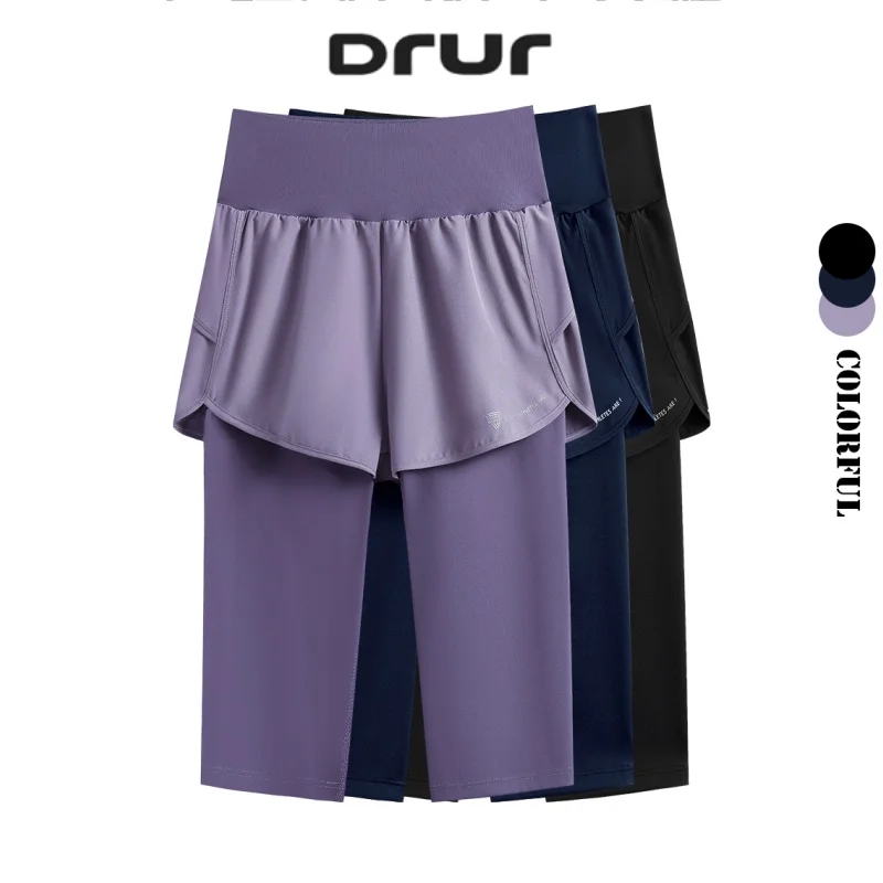 

DRUR Summer 2 in 1 Yoga Pants Women High Waist Workout Leggings Lightweight Running Sports Tights With Pockets Sweat Shorts New