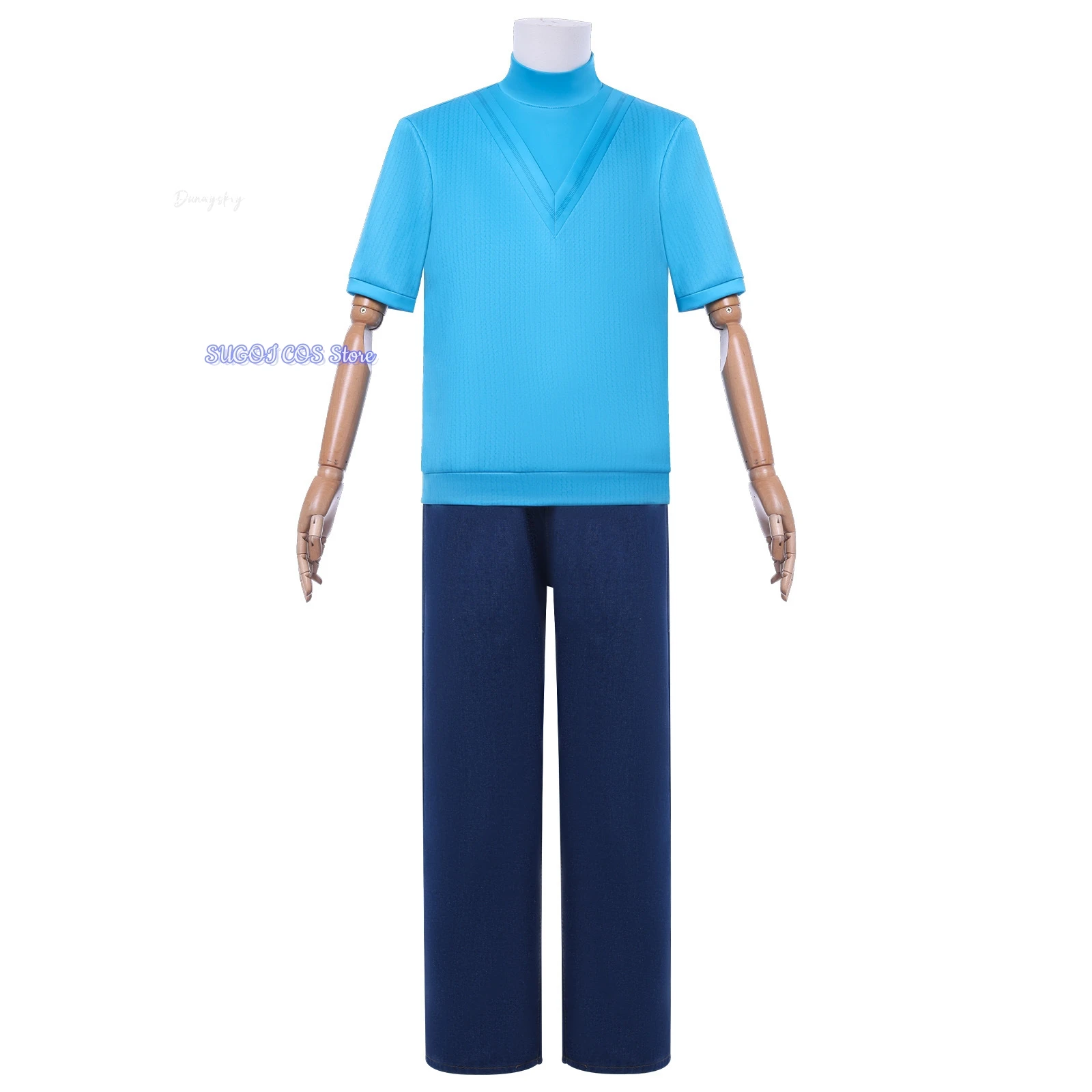 Steve 코스프레 Costume Blue Top Tshirt Pants 코스프레 Set Retro Futuristic Style Role Play Suit Adventure Outfit For Men Boys
