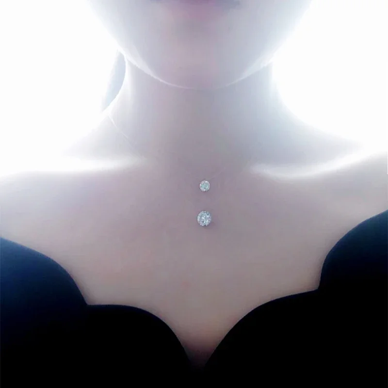 Andara 1ct Moissanite Diamond S925 Sterling Silver Invisible Transparent Fishing Line Clavicle Chain Necklace Women\'s Jewelry
