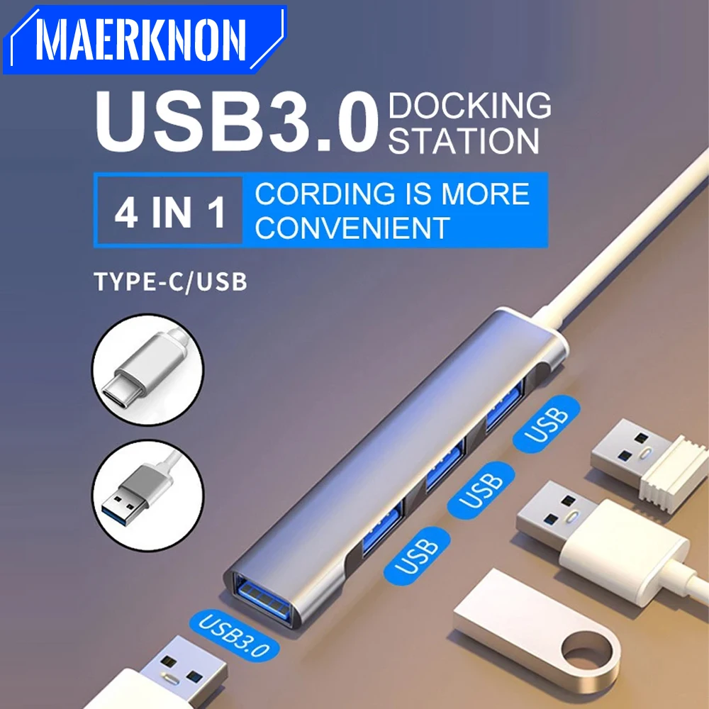 4 in 1 USB 3.0 Hub OTG Splitter Adapter Mobile Phone Laptop Accessories Type C Multi-Distributor Adapter For Macbook PC Computer