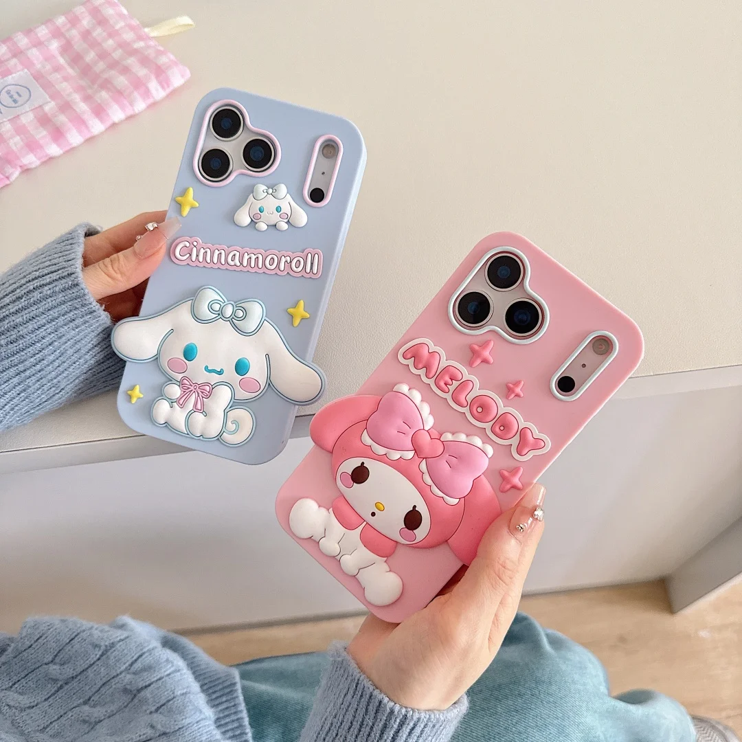 

kawaii 3D Cinnamoroll My Melody silicone Phone Case For iPhone 17 16 14 15 13 12 11 Pro XR XS Max 16 7 8 Plus Shockproof Cover